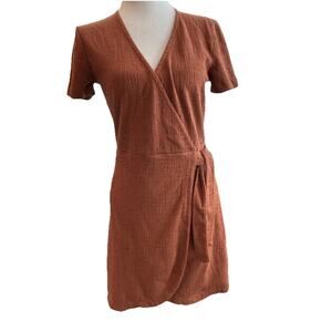 Texture And Thread By Madewell Dress Sz S Faux Wrap Gauze Rust Preppy Officecore